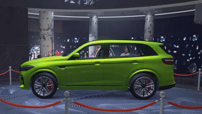 The Rebla GTS on the podium at the Diamond Casino in GTA Online.