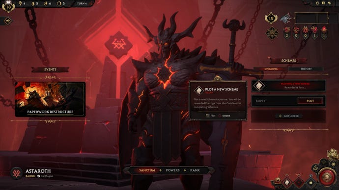 The Sanctum menu for the Archfiend Astaroth in Solium Infernum