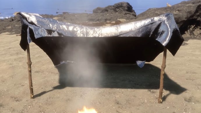 A Shelter Tent on the beach in Sons Of The Forest.